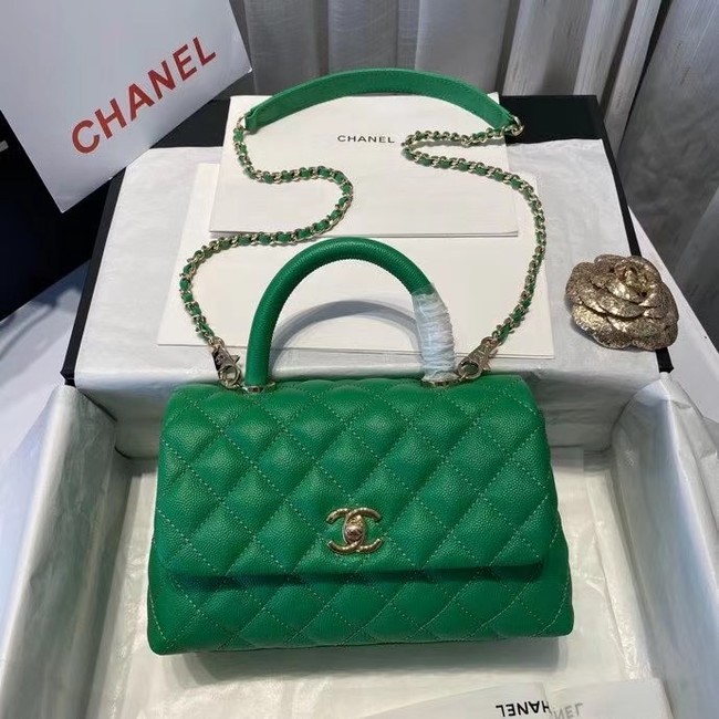 Chanel flap bag with top handle A92990 green