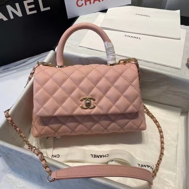Chanel flap bag with top handle A92990 pink