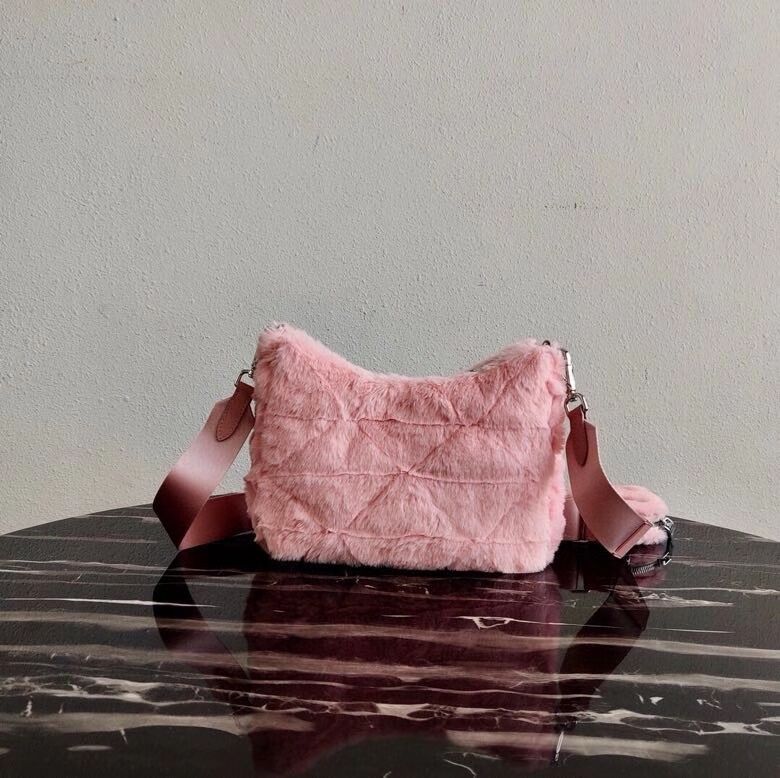 Prada Mink hair shoulder bag 1BC151M pink