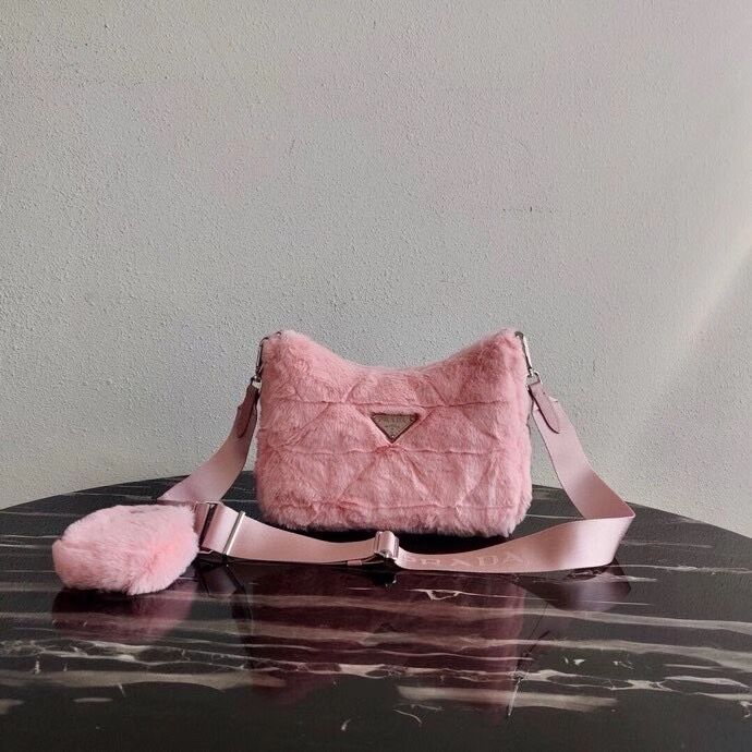 Prada Mink hair shoulder bag 1BC151M pink