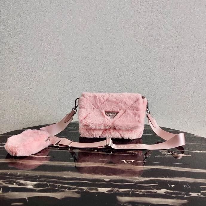 Prada Mink hair shoulder bag 1BC292M pink