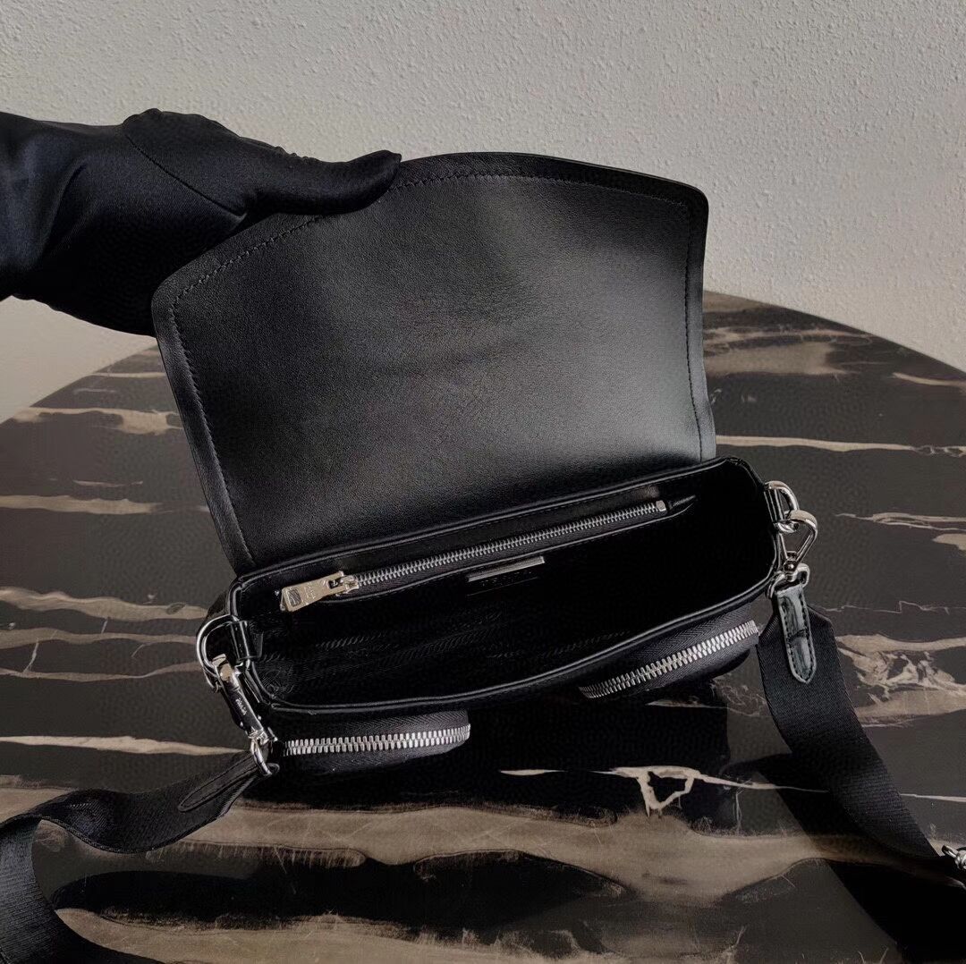 Prada Pocket nylon and brushed leather bag 1BD295 black