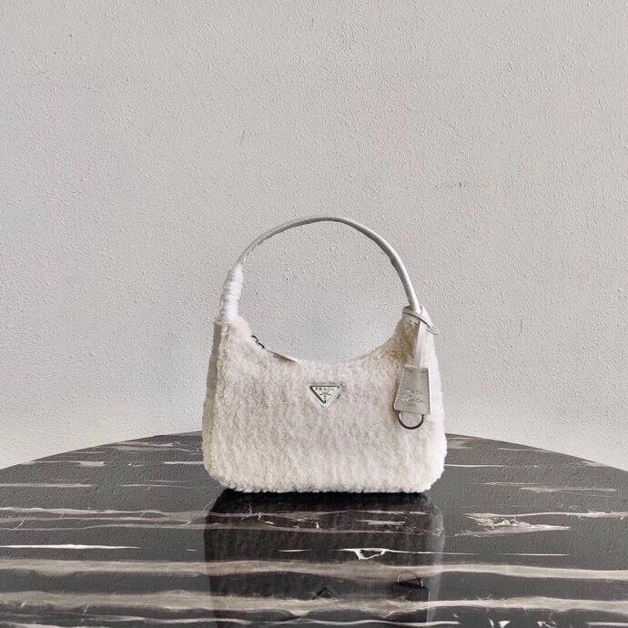 Prada Shearling tote mini-bag 1NE515 white