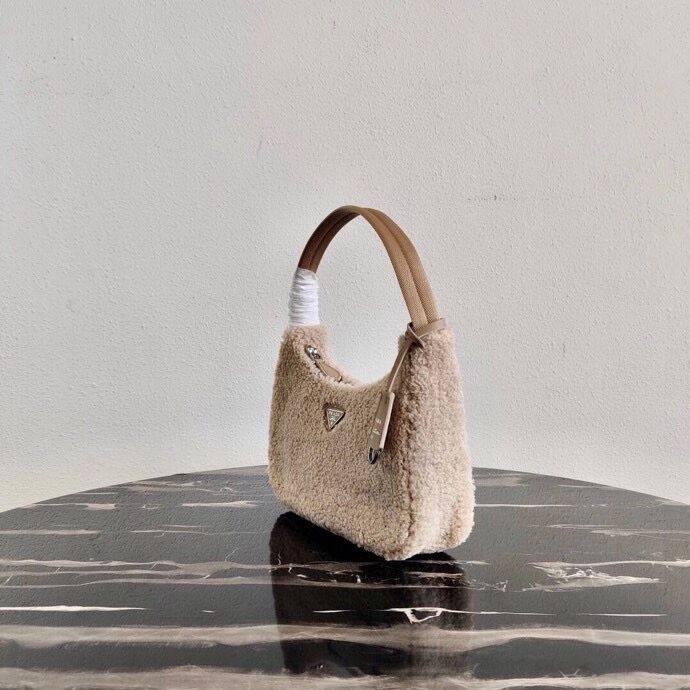 Prada Shearling tote mini-bag 1NE515 Biscuits