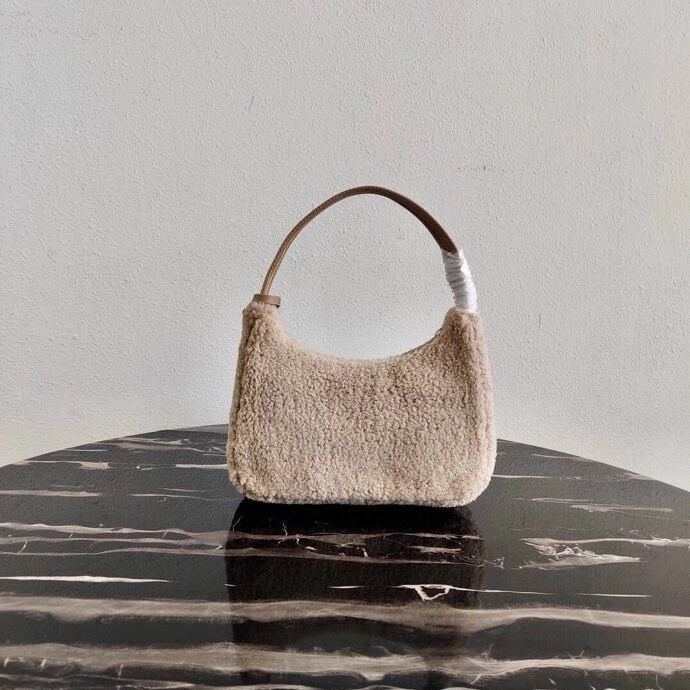 Prada Shearling tote mini-bag 1NE515 Biscuits