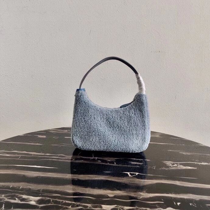 Prada Shearling tote mini-bag 1NE515 light blue