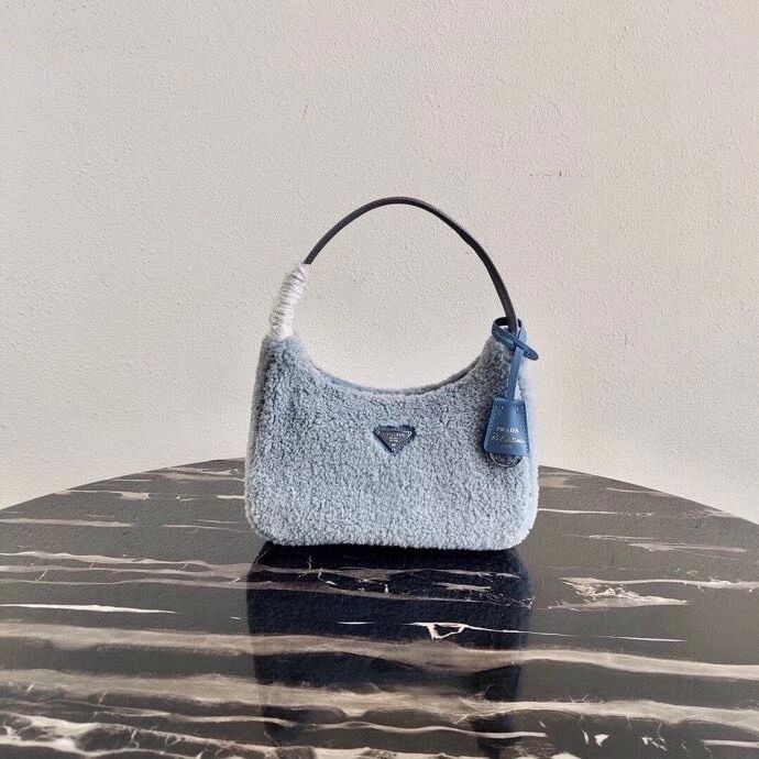 Prada Shearling tote mini-bag 1NE515 light blue
