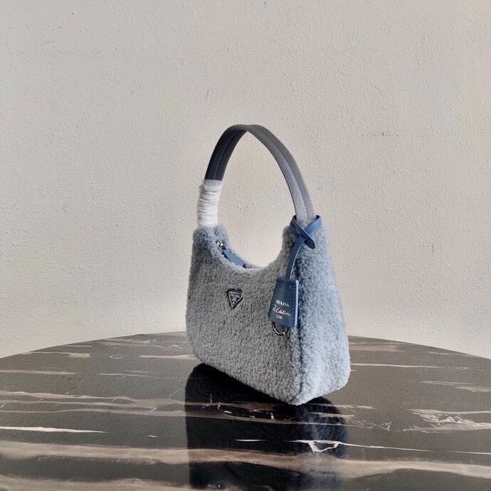 Prada Shearling tote mini-bag 1NE515 light blue