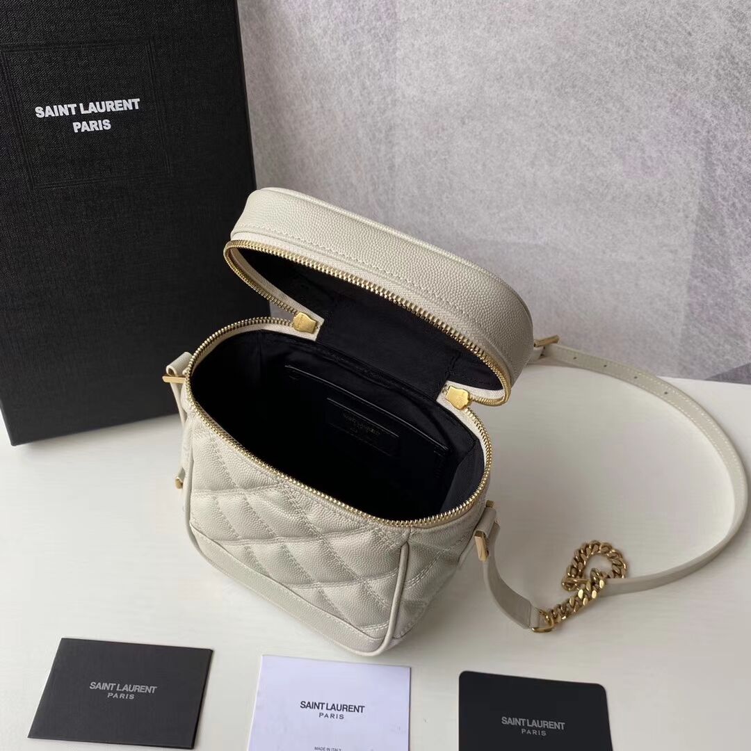 SAINT LAURENT 80S VANITY BAG IN CARRE-QUILTED GRAIN DE POUDRE EMBOSSED LEATHER 649779 white