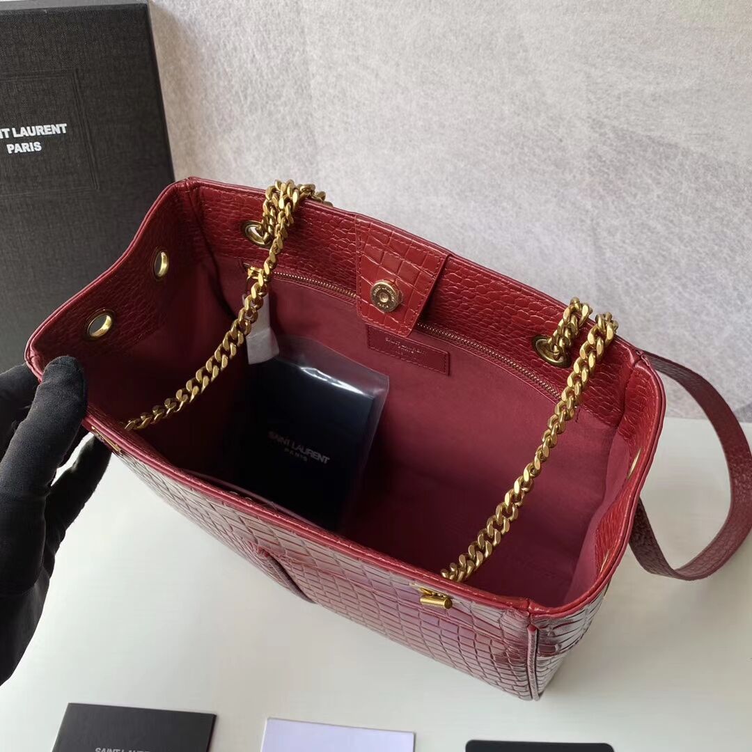 SAINT LAURENT CASSANDRA IN CROCODILE-EMBOSSED SHINY LEATHER Y862028 red