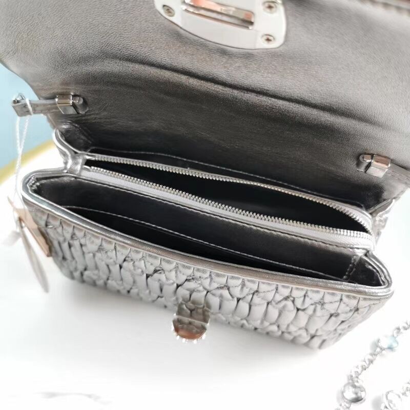 miu miu Matelasse Nappa Leather Shoulder Bag 5BP012M Silver