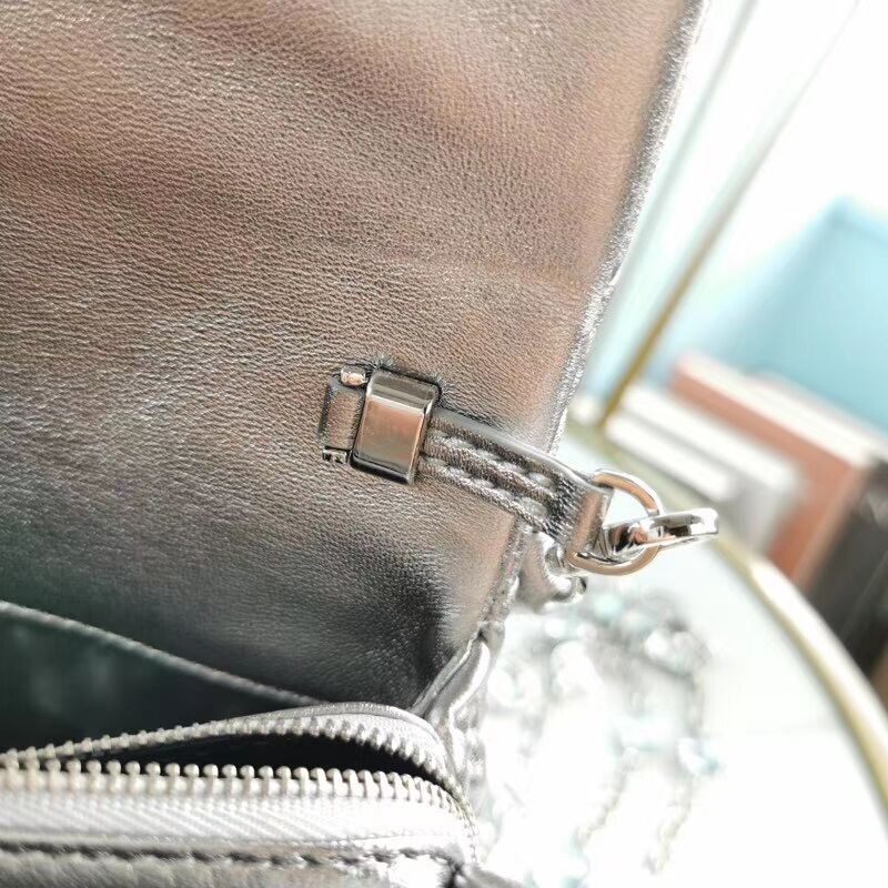 miu miu Matelasse Nappa Leather Shoulder Bag 5BP012M Silver