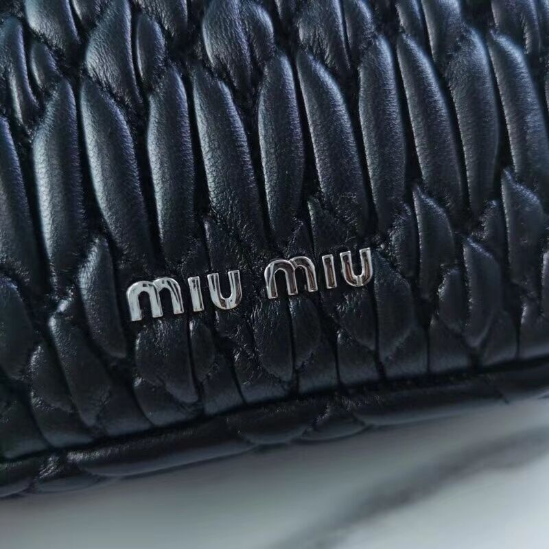 miu miu Matelasse Nappa Leather Shoulder Bag 5BP012M black