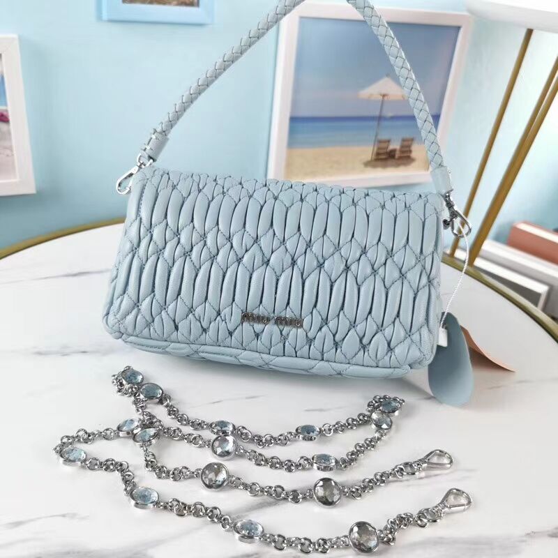 miu miu Matelasse Nappa Leather Shoulder Bag 5BP012M light blue