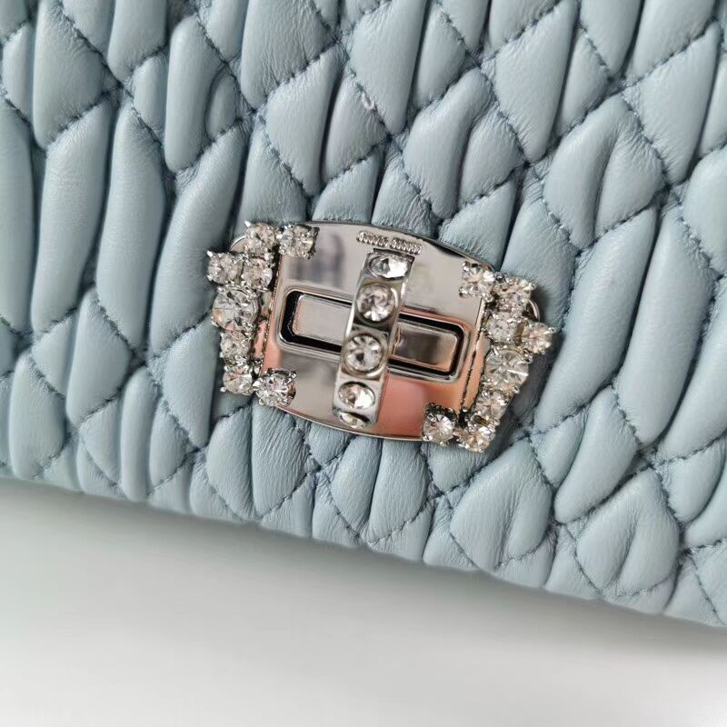 miu miu Matelasse Nappa Leather Shoulder Bag 5BP012M light blue