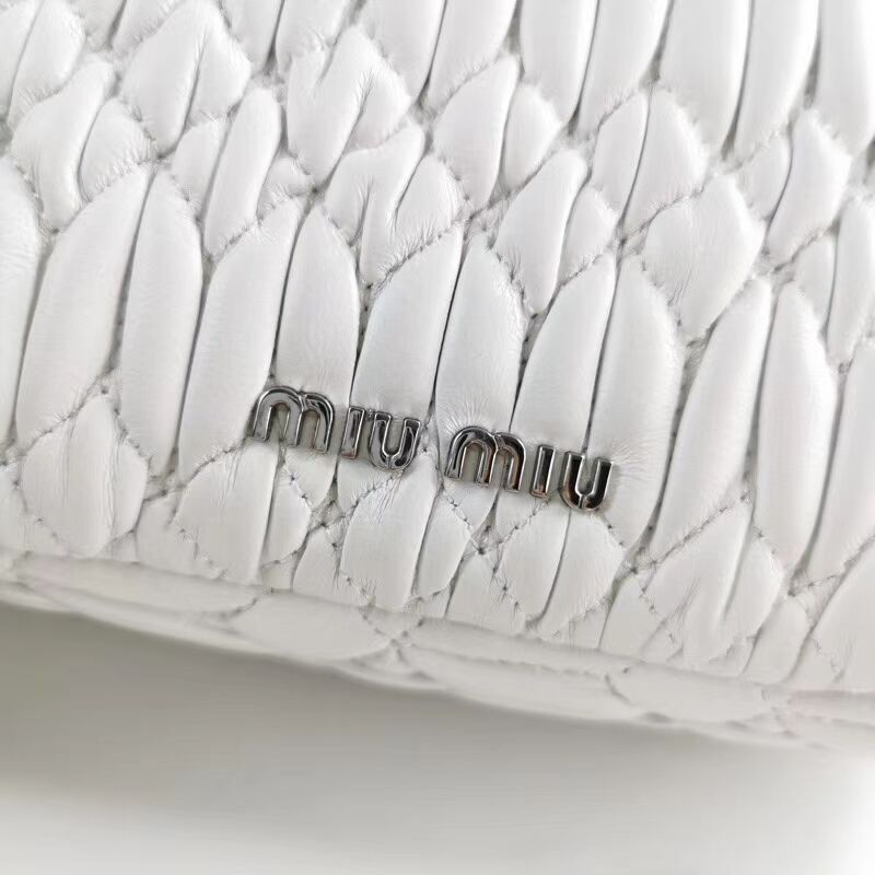 miu miu Matelasse Nappa Leather Shoulder Bag 5BP012M white