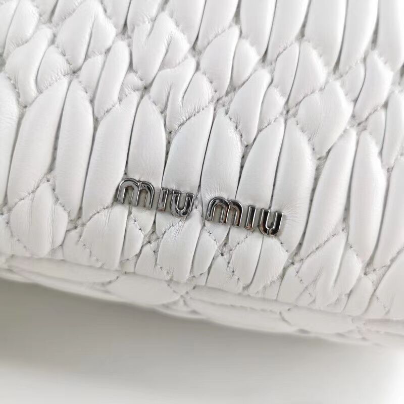 miu miu Matelasse Nappa Leather Shoulder Bag 5BP012M white