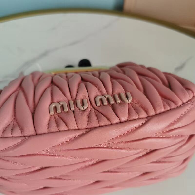 miu miu Matelasse Nappa Leather mini Shoulder Bag 5BB017S pink