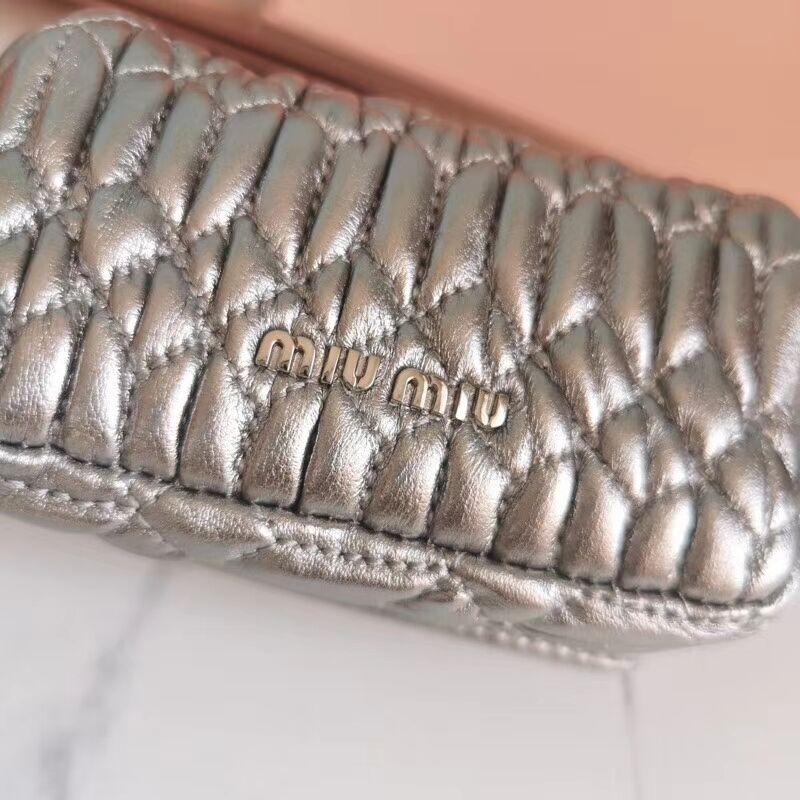 miu miu Matelasse Nappa Leather mini Shoulder Bag 5TT124 Silver