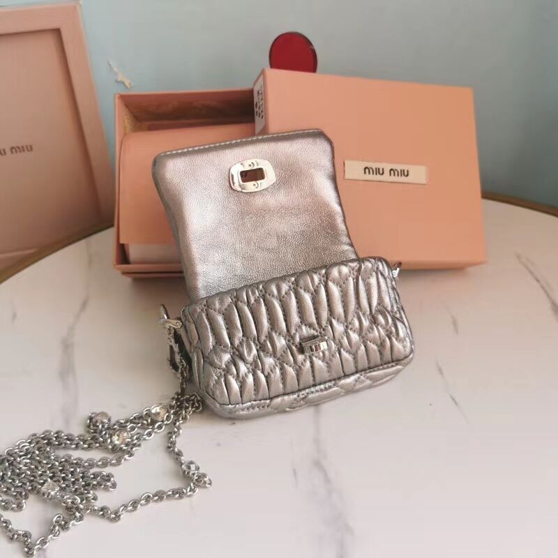 miu miu Matelasse Nappa Leather mini Shoulder Bag 5TT124 Silver