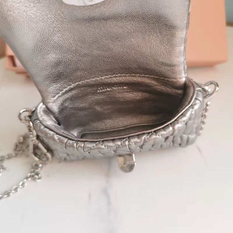 miu miu Matelasse Nappa Leather mini Shoulder Bag 5TT124 Silver