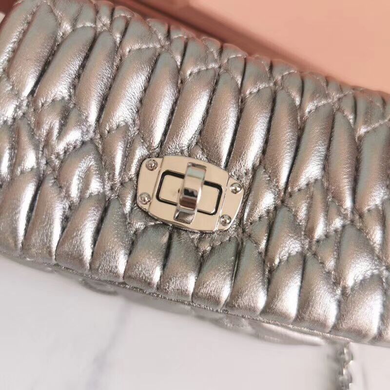 miu miu Matelasse Nappa Leather mini Shoulder Bag 5TT124 Silver