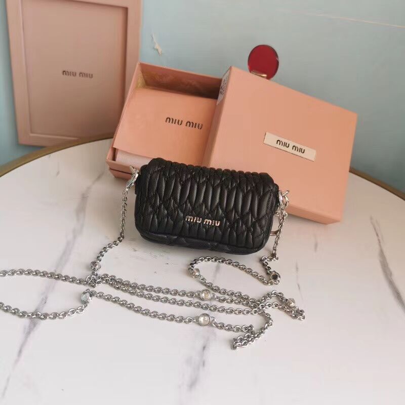 miu miu Matelasse Nappa Leather mini Shoulder Bag 5TT124 black