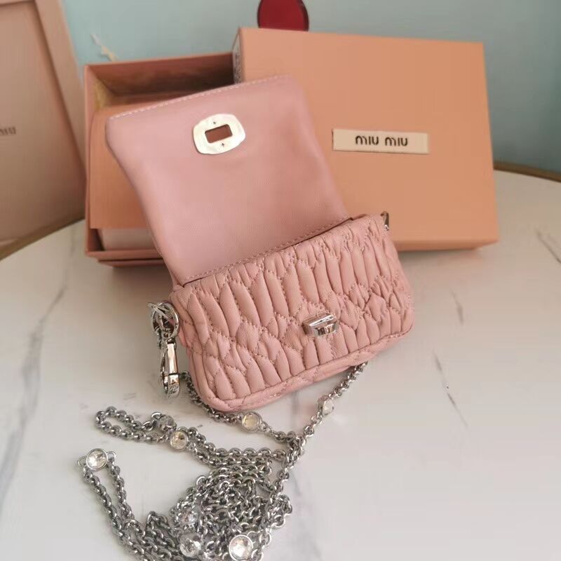 miu miu Matelasse Nappa Leather mini Shoulder Bag 5TT124 pink