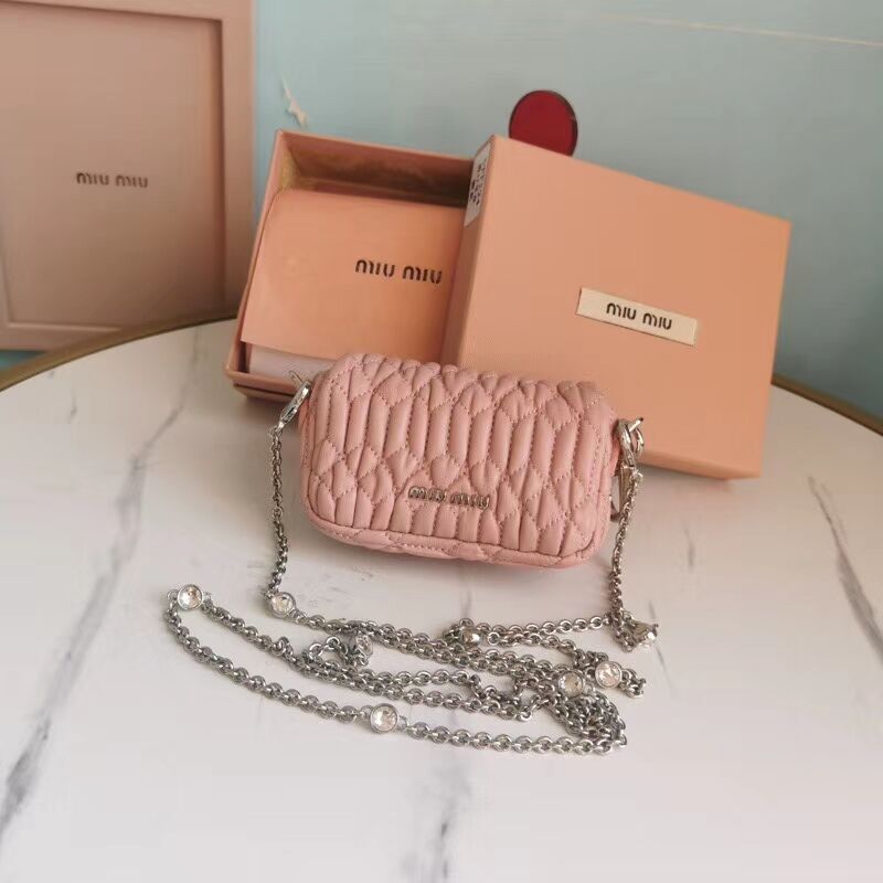 miu miu Matelasse Nappa Leather mini Shoulder Bag 5TT124 pink