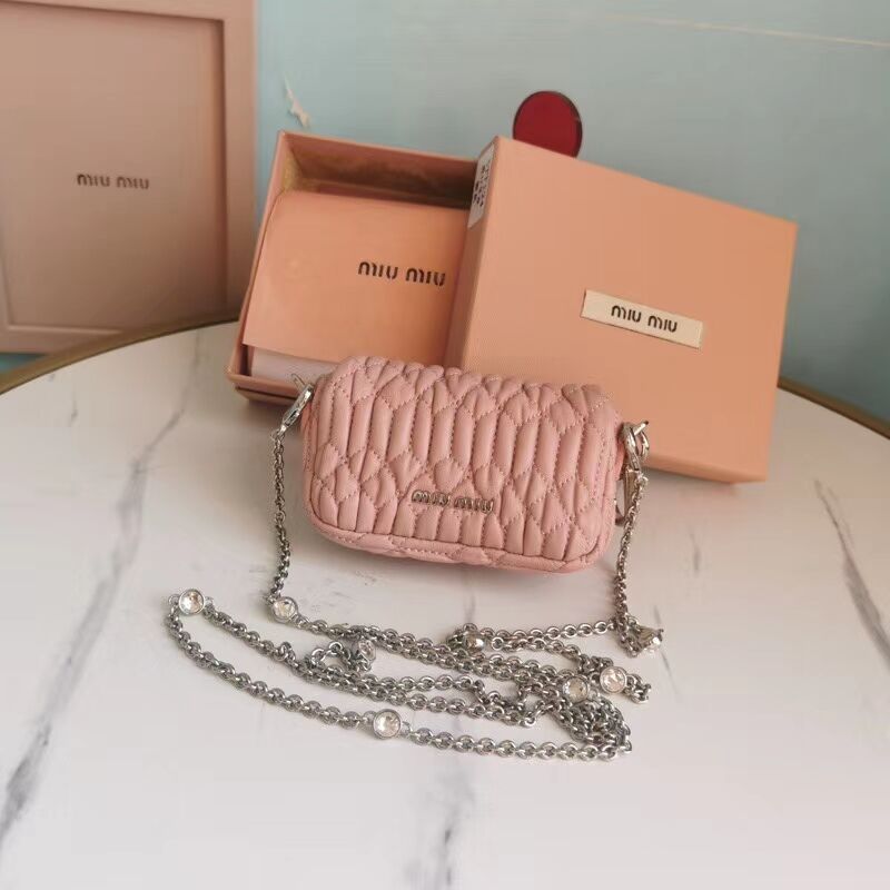 miu miu Matelasse Nappa Leather mini Shoulder Bag 5TT124 pink