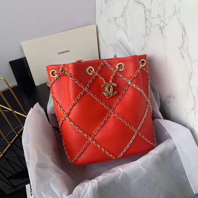 Chanel drawstring bag Lambskin AS2386 red