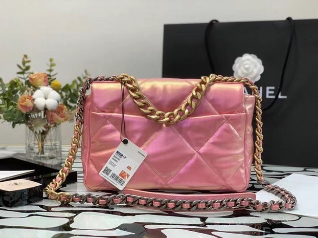 chanel 19 large flap bag Iridescent Calfskin&Gold-Tone AS1162 Pink