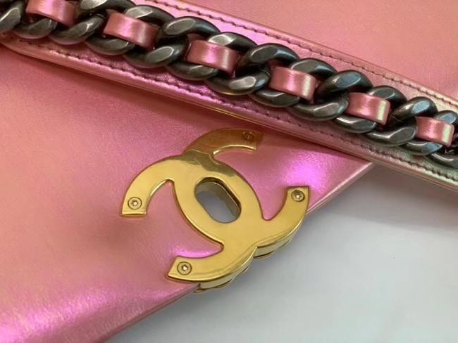 chanel 19 large flap bag Iridescent Calfskin&Gold-Tone AS1162 Pink