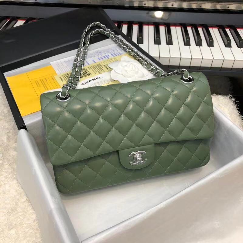 CHANEL Classic Handbag Lambskin A1112 green