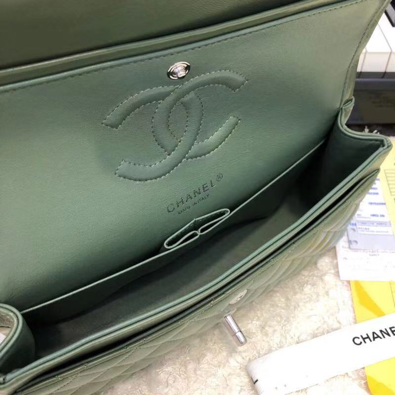CHANEL Classic Handbag Lambskin A1112 green