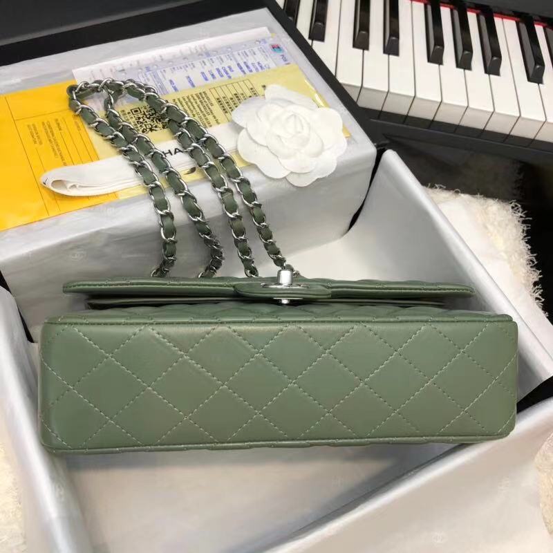 CHANEL Classic Handbag Lambskin A1112 green