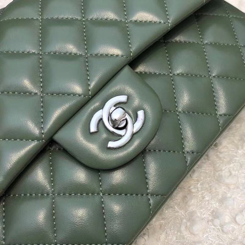 CHANEL Classic Handbag Lambskin A1112 green