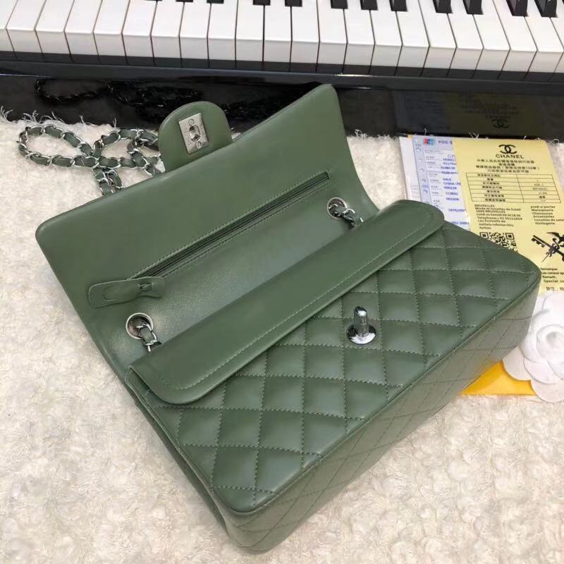 CHANEL Classic Handbag Lambskin A1112 green