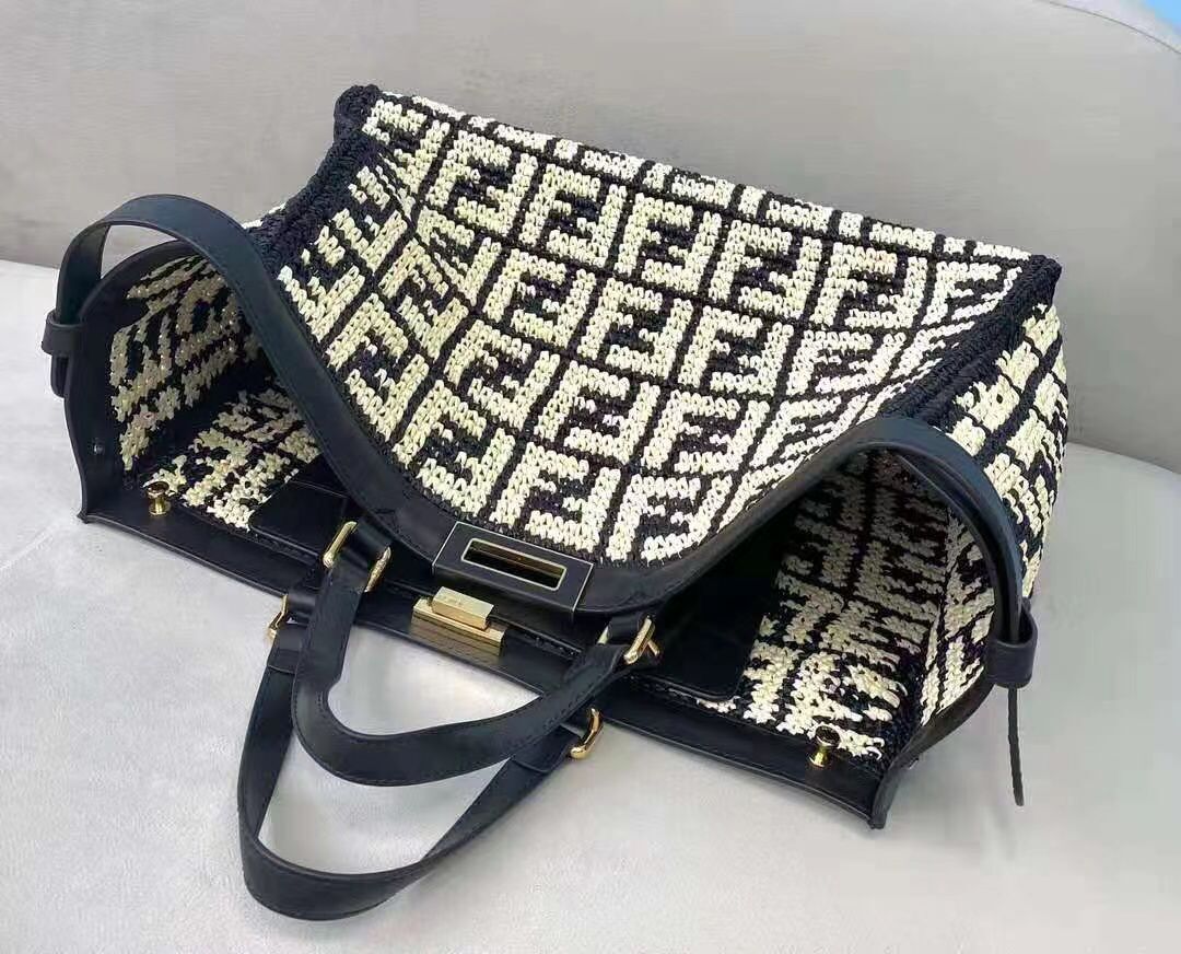 FENDI PEEKABOO ICONIC  leather bag 8BN244 black&white