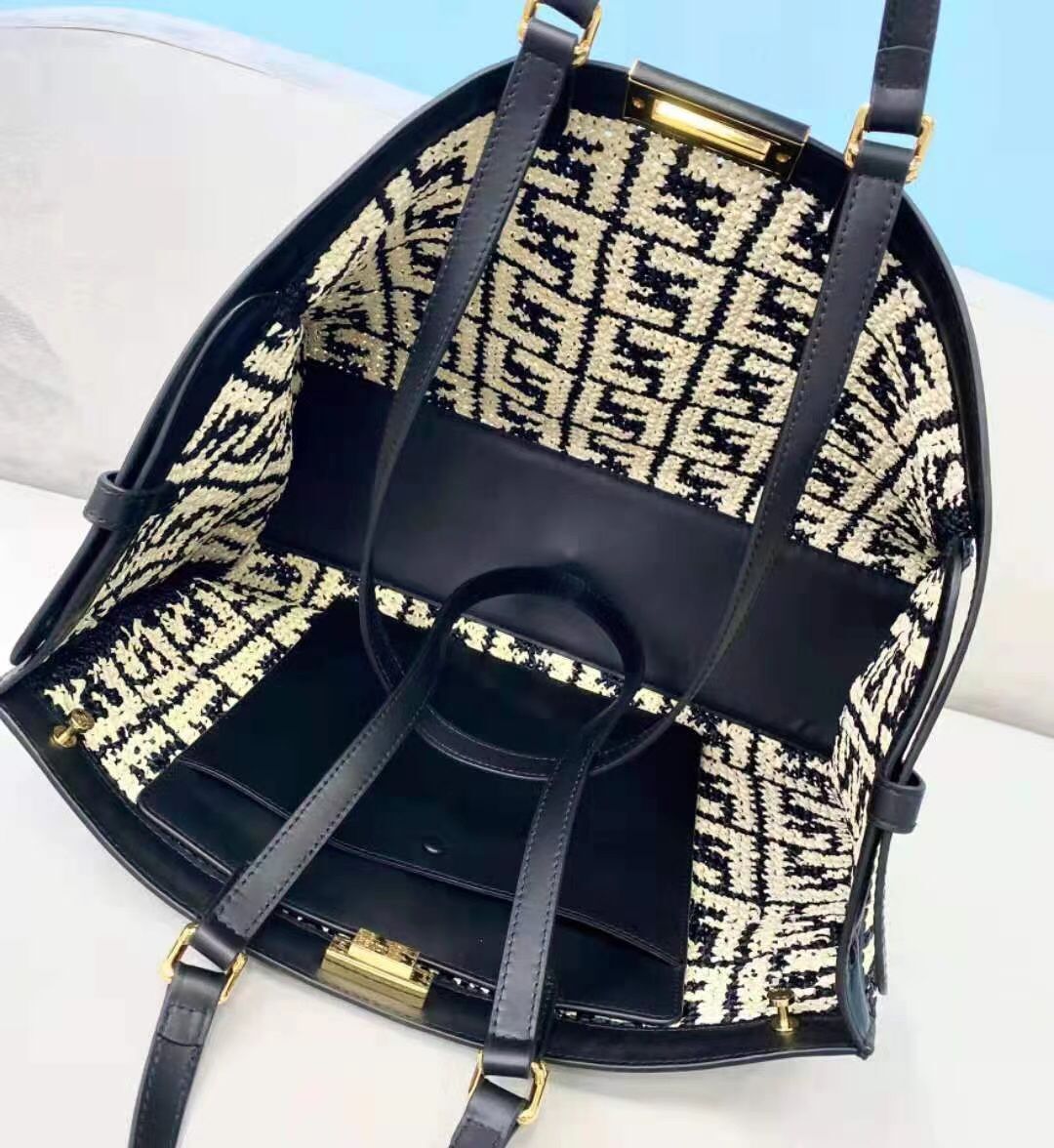 FENDI PEEKABOO ICONIC  leather bag 8BN244 black&white