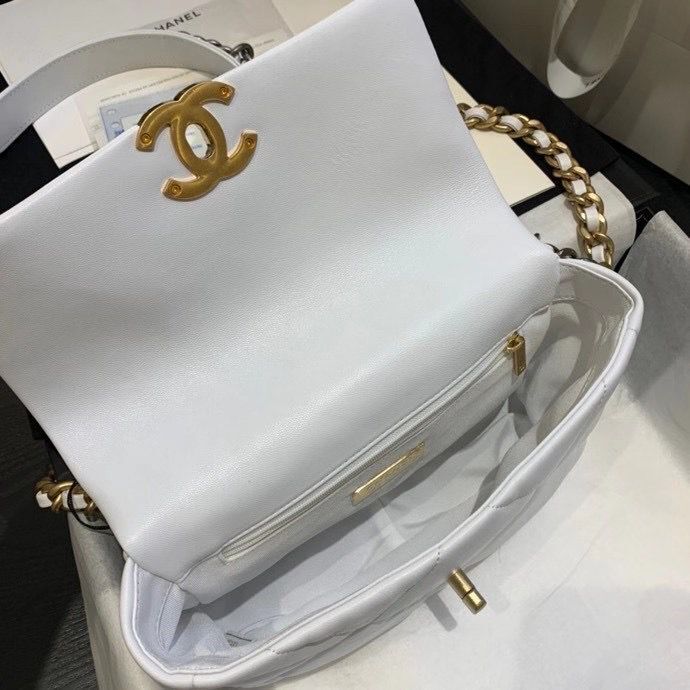 Chanel 19 flap bag AS1160 White