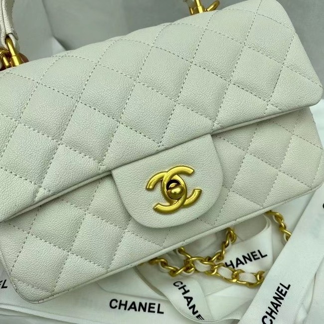 CHANEL mini flap bag with top handle AS2431 White