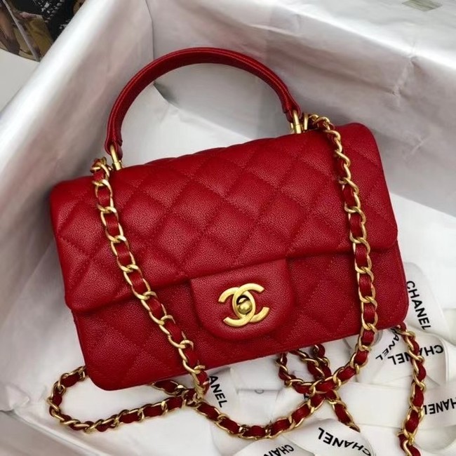 CHANEL mini flap bag with top handle AS2431 red