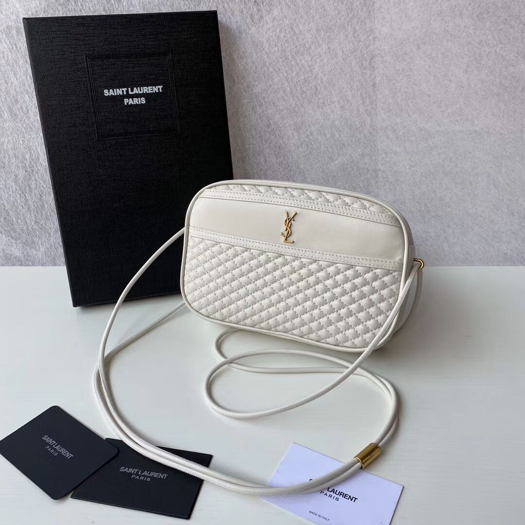 SAINT LAURENT VICTOIRE CAMERA BAG IN QUILTED LAMBSKIN 6489901 BLANC VINTAGE