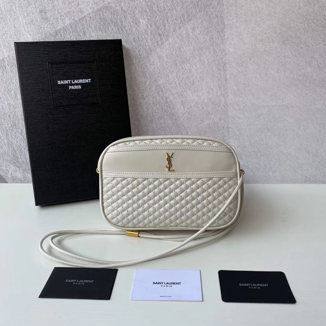 SAINT LAURENT VICTOIRE CAMERA BAG IN QUILTED LAMBSKIN 6489901 BLANC VINTAGE