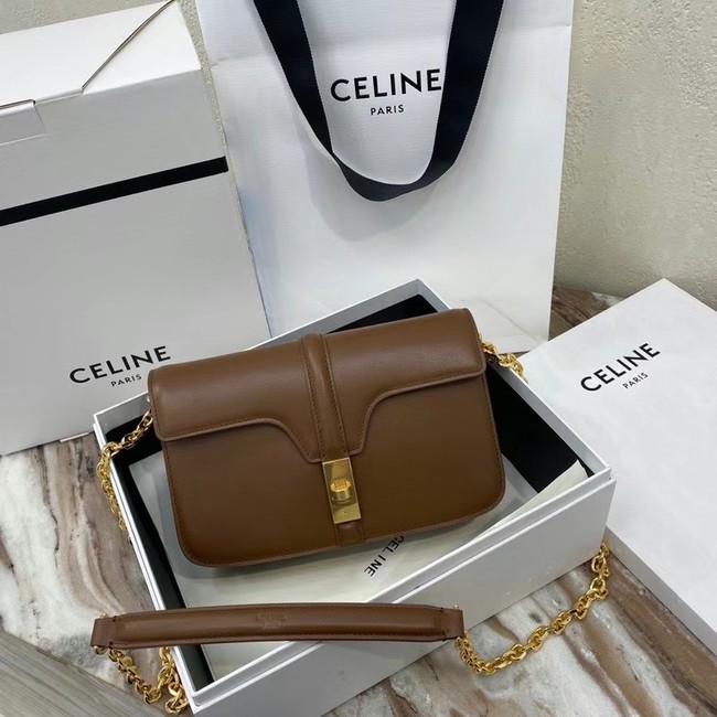 Celine TRIOMPHE SHOULDER BAG IN SHINY CALFSKIN 194023 brown