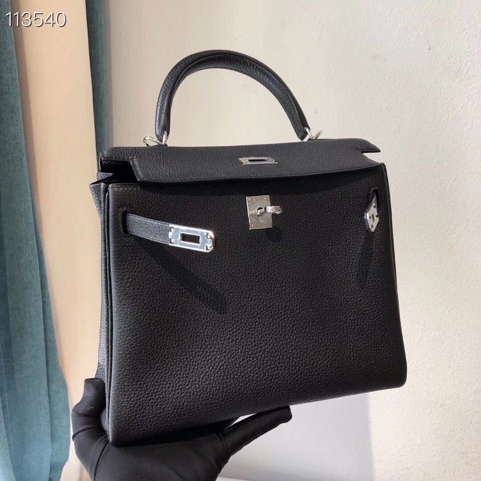 Hermes Kelly 28cm Shoulder Bags Togo Leather KL28 Black