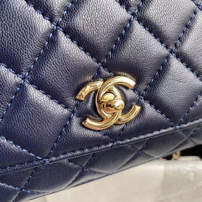 chanel mini flap bag with top handle AS2215 Navy Blue