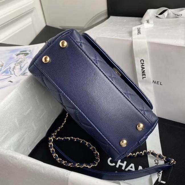 chanel mini flap bag with top handle AS2215 Navy Blue
