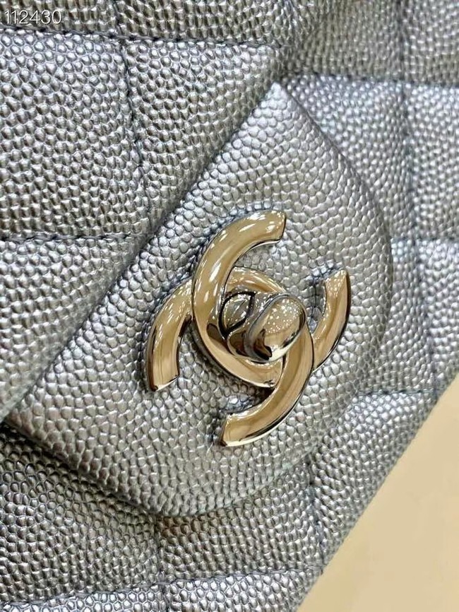 CHANEL mini flap bag with top handle AS2431 Silver